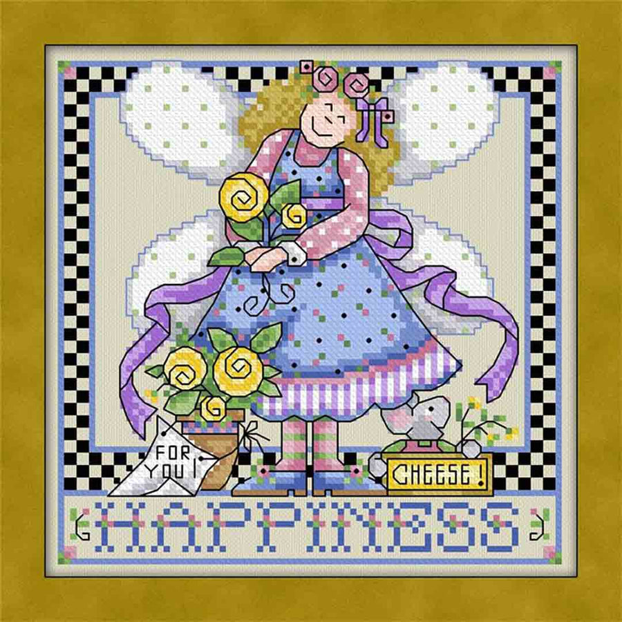 A stitched preview of the counted cross stitch pattern A Year Of Angels June Happiness by Joan A Elliott