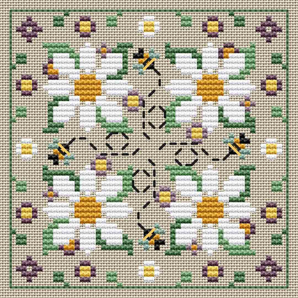 A stitched preview of the counted cross stitch pattern Bee-scornu by Erin Elizabeth Designs