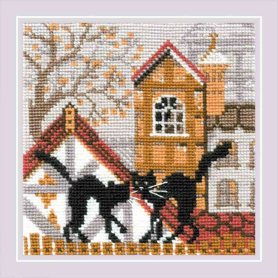 Stitched preview of City And Cats Autumn Counted Cross Stitch Kit