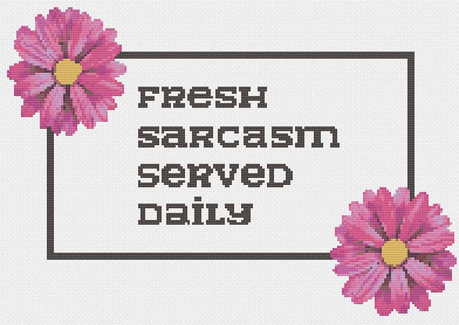 Image of stitched preview of "Served Daily" free counted cross stitch pattern by Stitch Wit