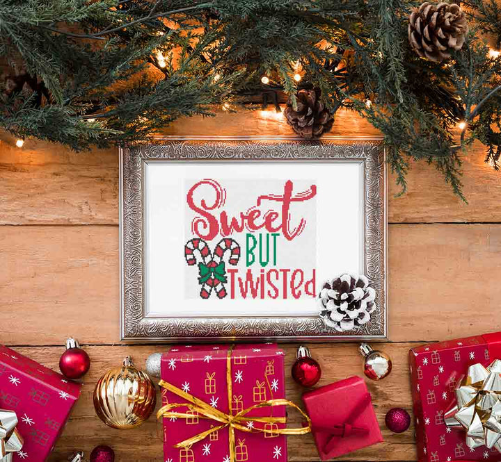 A stitched preview of the counted cross stitch pattern Sweet But Twisted by Stitch Wit