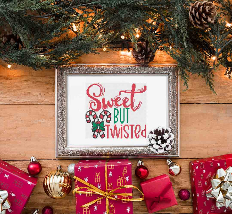 A stitched preview of the counted cross stitch pattern Sweet But Twisted by Stitch Wit