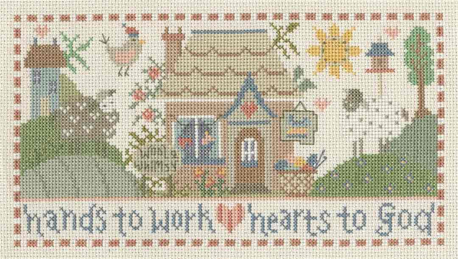 A stitched preview of the counted cross stitch pattern Wool And Whimsy Cottage by Gail Bussi