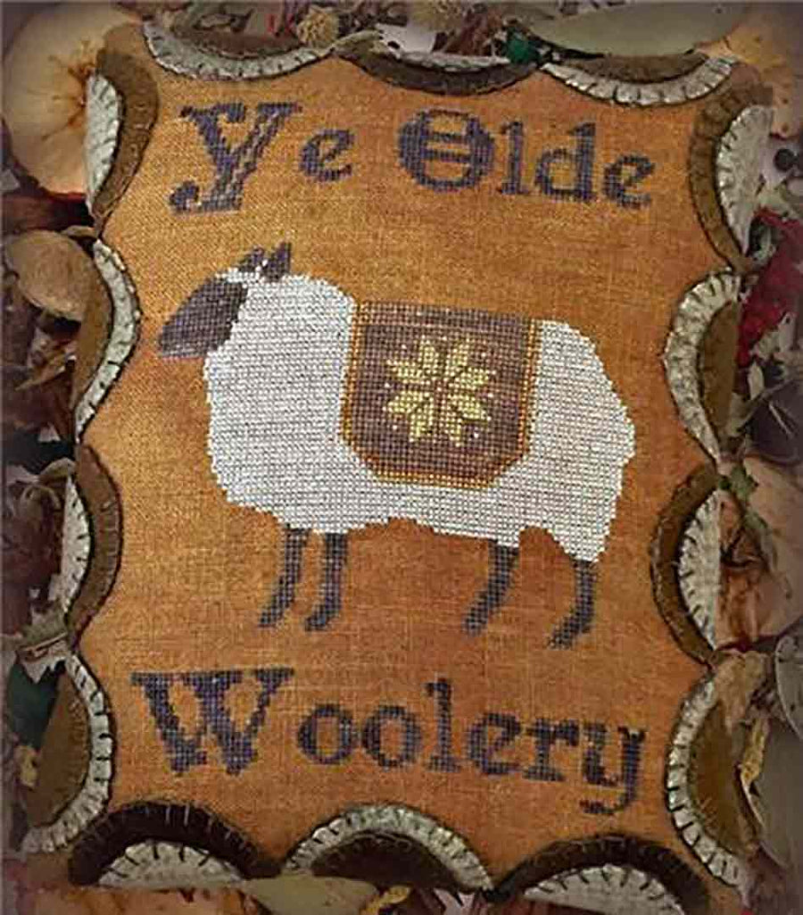 A stitched preview of the counted cross stitch pattern Ye Olde Woolery by The Woolly Ewe
