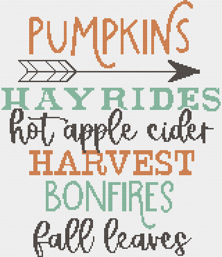 Stitched preview of All Things Fall Counted Cross Stitch Pattern and Kit