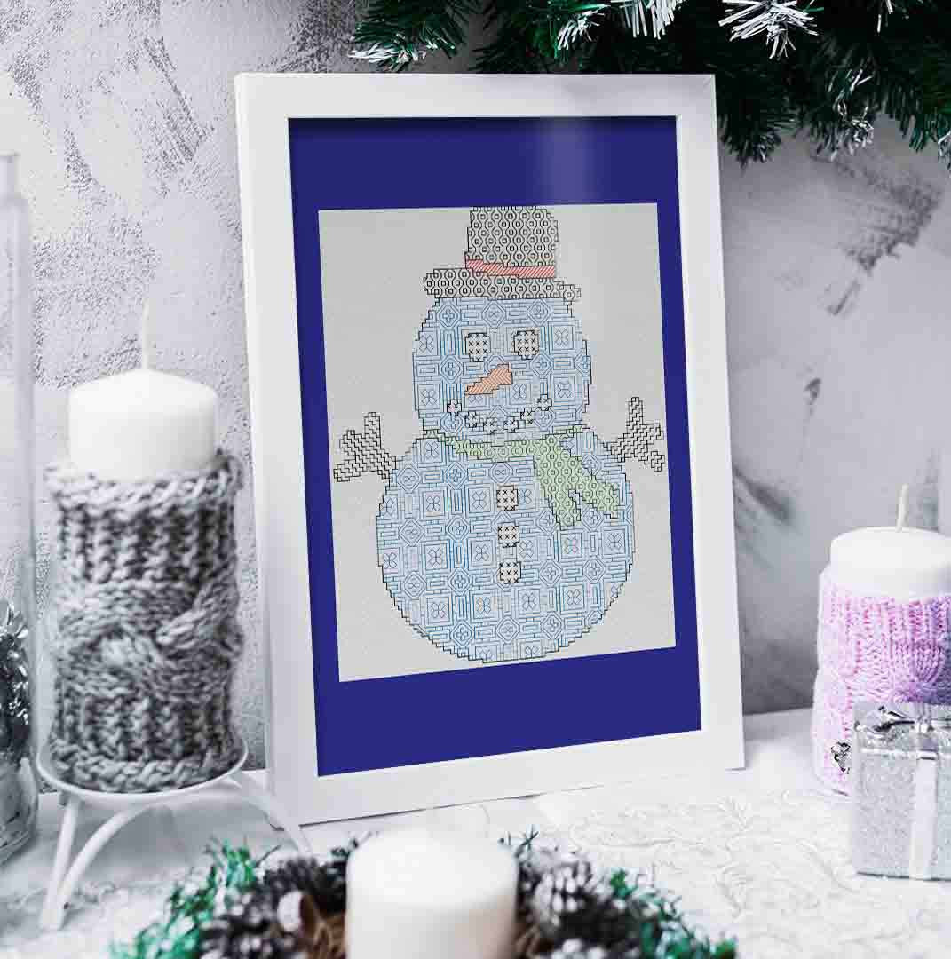 Blackwork Snowman: Counted Cross Stitch Pattern