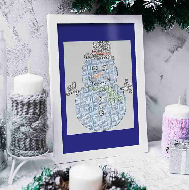 Blackwork Snowman: Counted Cross Stitch Pattern