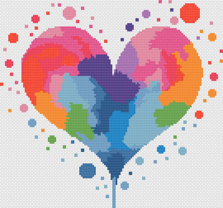 A stitched preview of the counted cross stitch pattern and kit Bright Heart by Stitch Wit