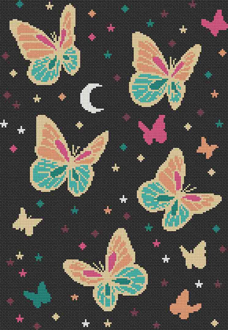 Butterflies At Night: Counted Cross Stitch Pattern and Kit