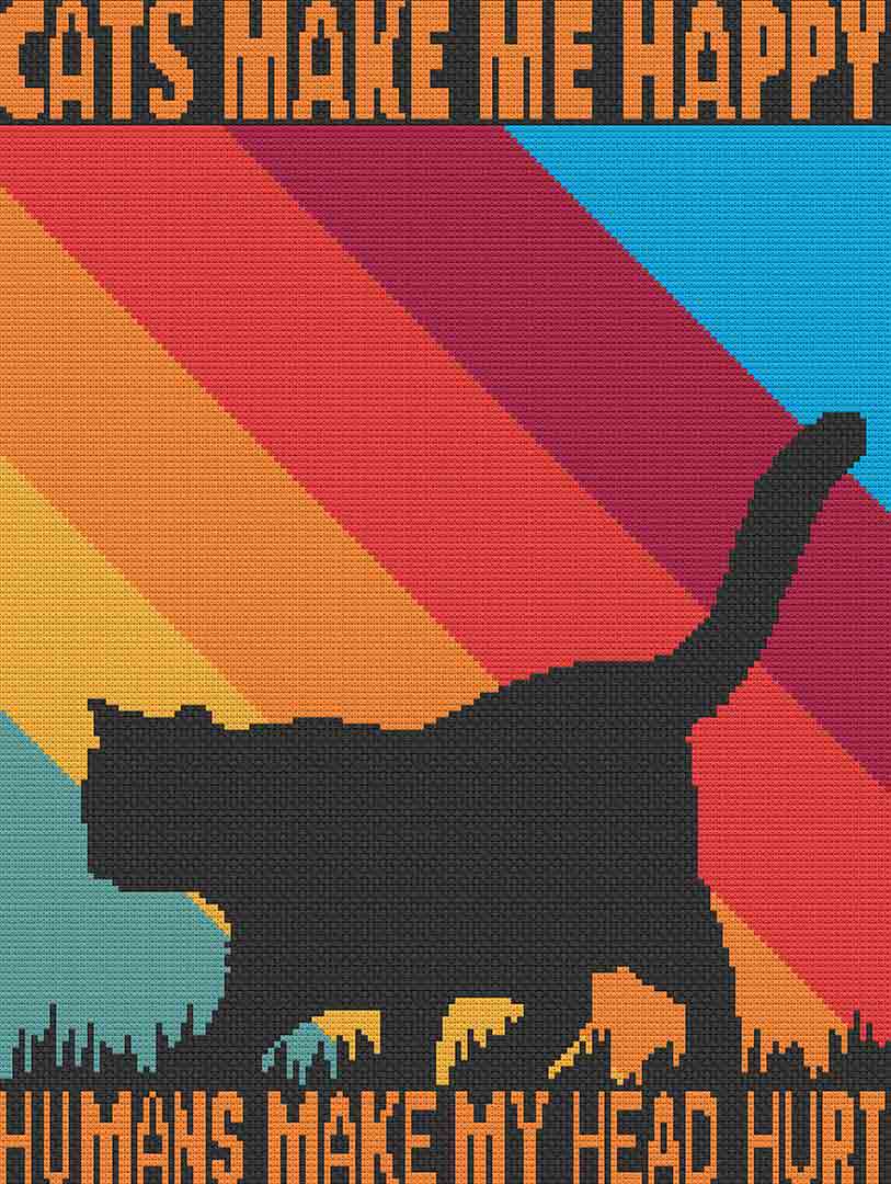 Stitched preview of Cats Make Me Happy Counted Cross Stitch Pattern And Kit