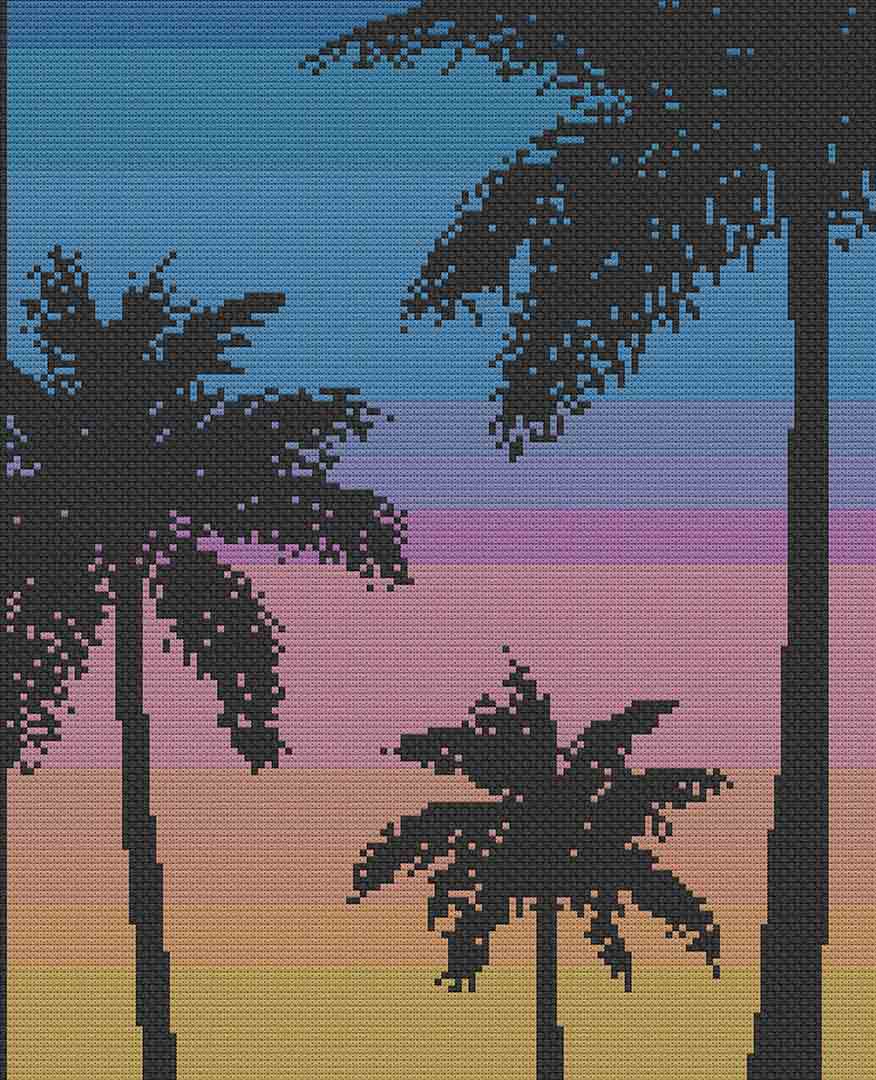 Stitched preview of Coconut Sunset Counted Cross Stitch Pattern and Kit