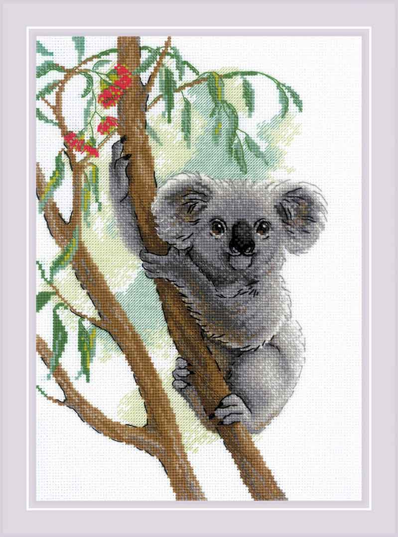 A stitched preview of Cute Koala Counted Cross Stitch Kit
