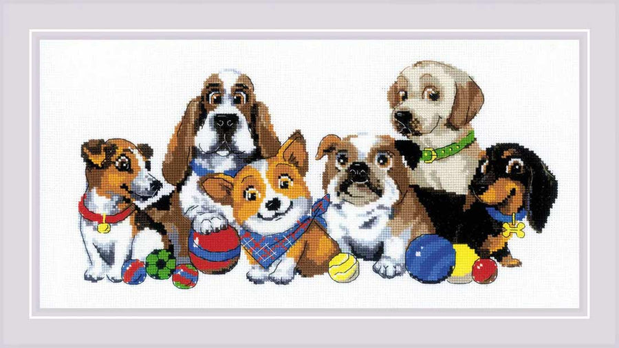 A stitched preview of Dog Show Counted Cross Stitch Kit