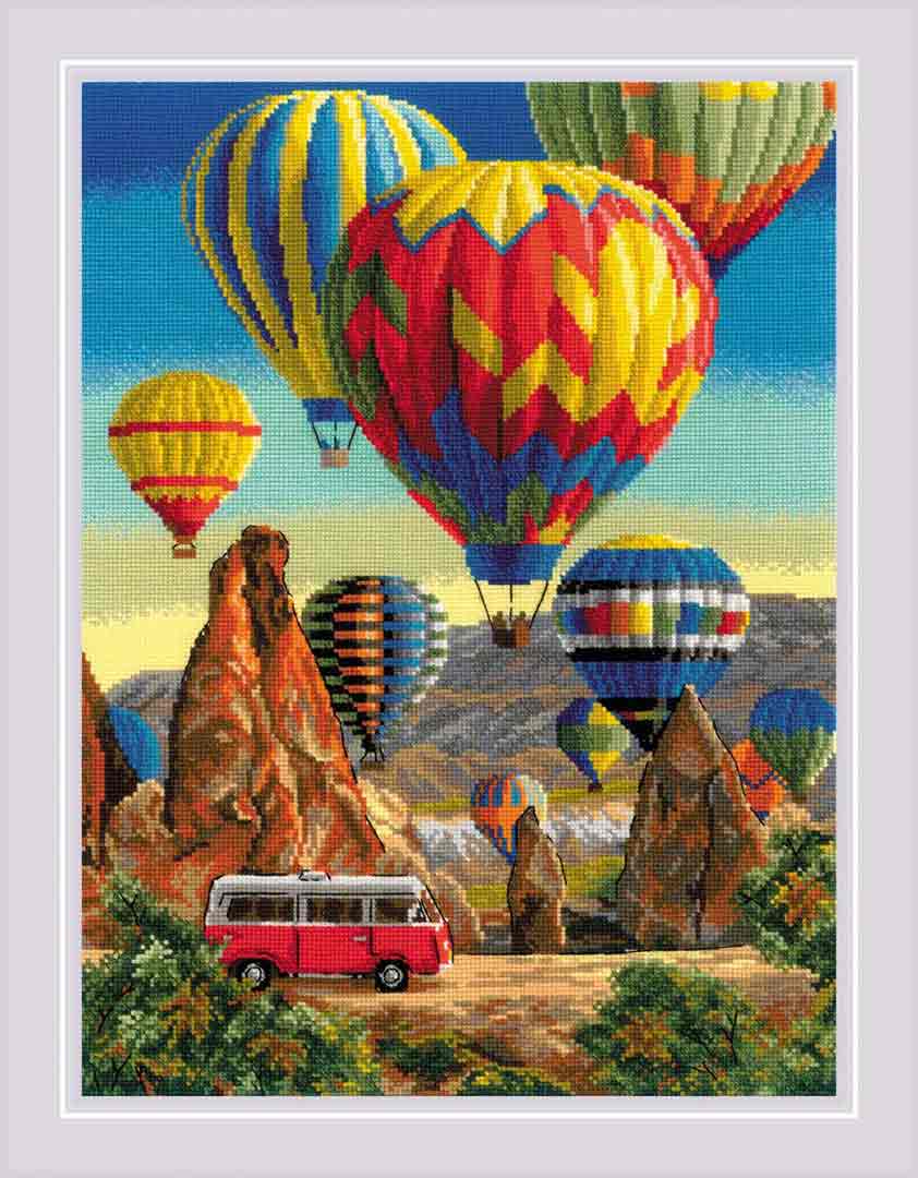 A stitched preview of Festival In Cappadocia Counted Cross Stitch Kit