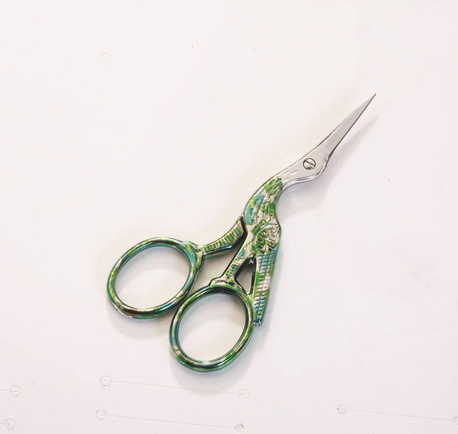 image of green stork embroidery scissors
