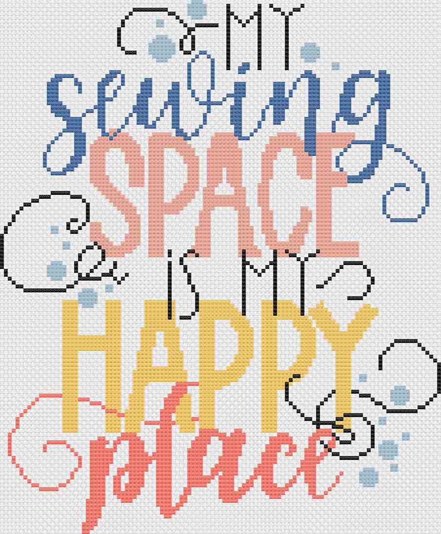 A stitched preview of the counted cross stitch pattern "Happy Place" by Stitch Wit