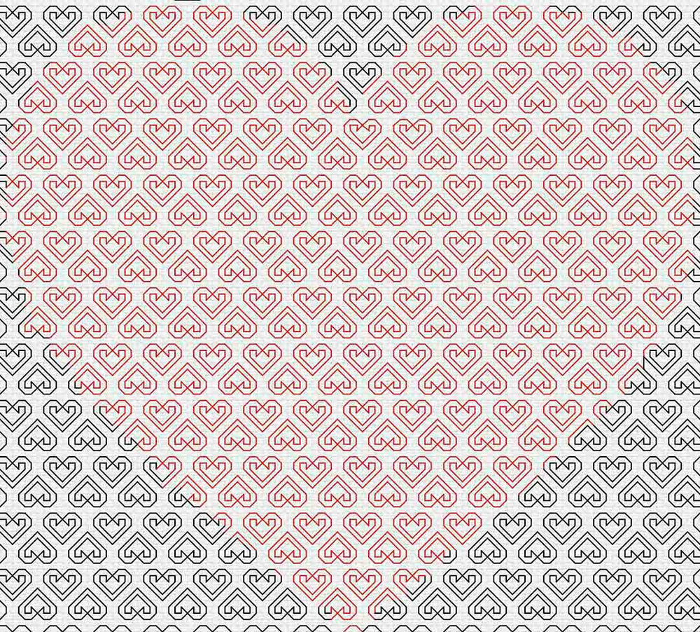 A stitched preview of the counted cross stitch pattern Blackwork Heart Of Hearts by Stitch Wit