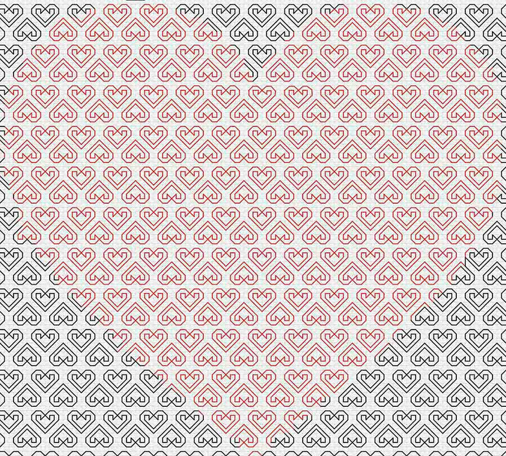 A stitched preview of the counted cross stitch pattern Blackwork Heart Of Hearts by Stitch Wit