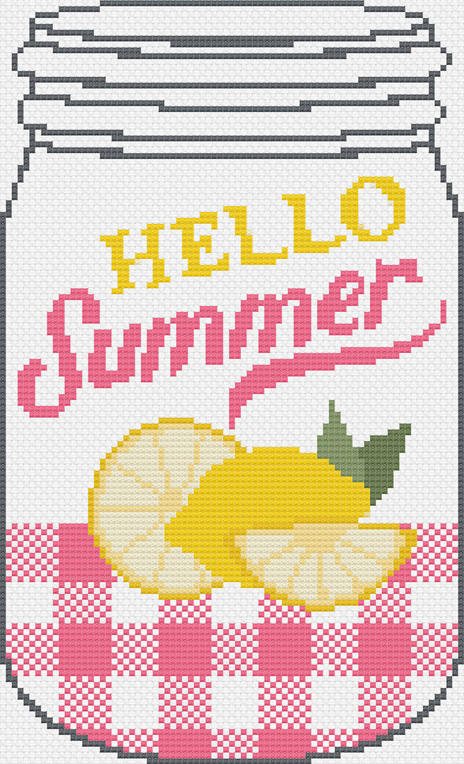 Stitched preview of the free counted cross stitch pattern "Hello Summer 2023" by Stitch Wit