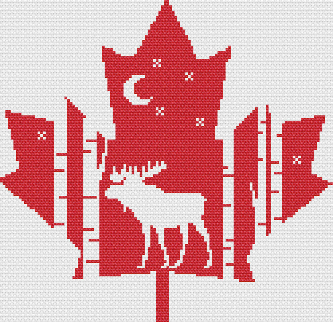 A stitched preview of Maple Leaf Scene: Free Printable Counted Cross Stitch Pattern by Stitch Wit