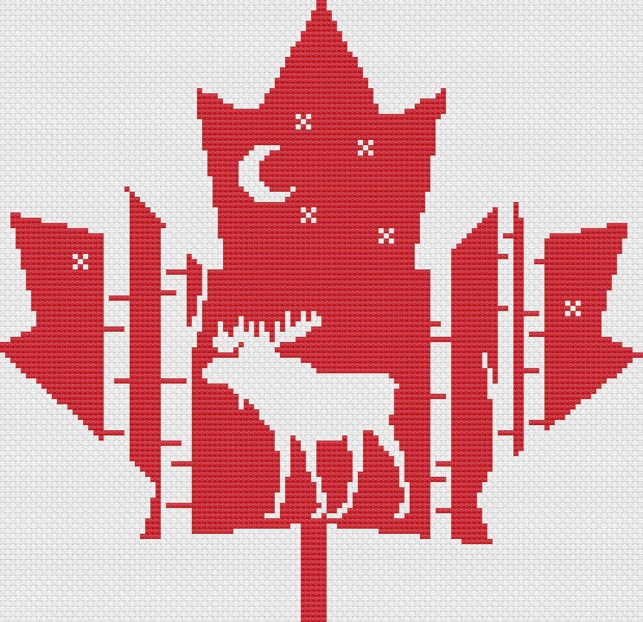 A stitched preview of Maple Leaf Scene: Free Printable Counted Cross Stitch Pattern by Stitch Wit