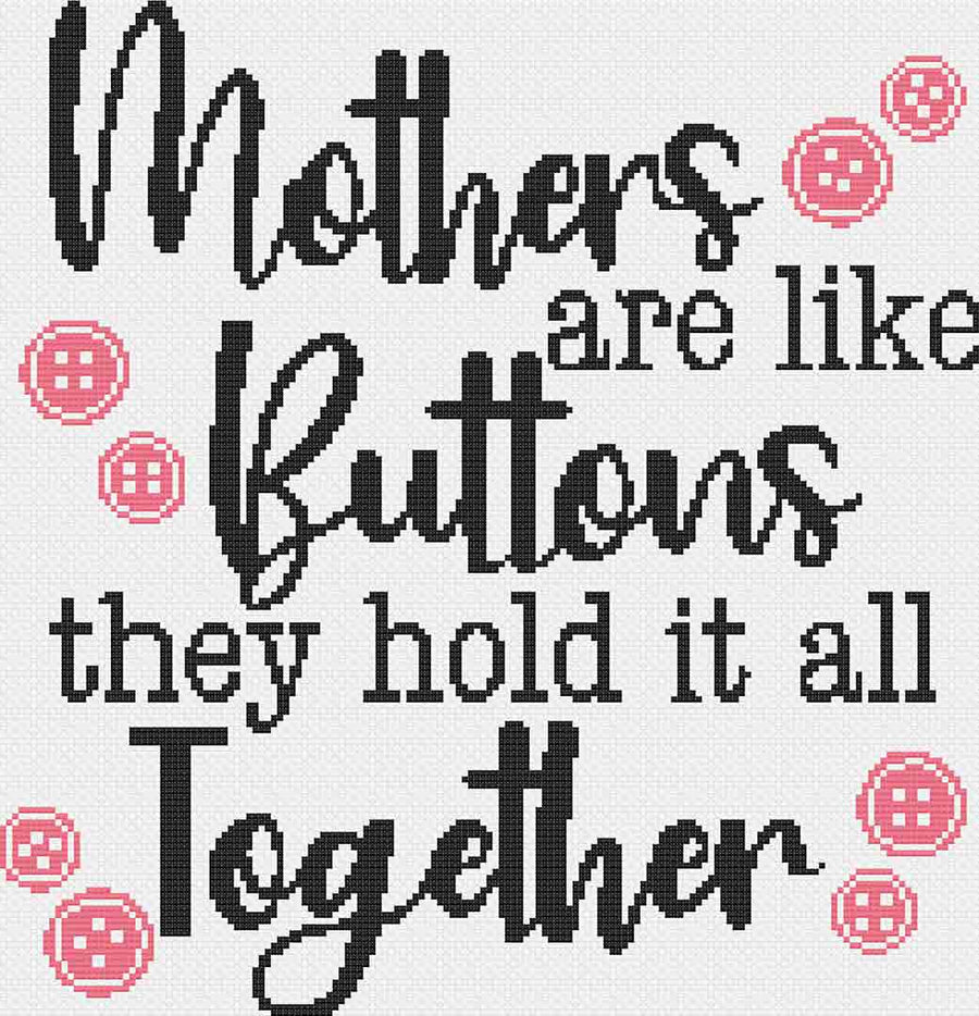 Image of stitched preview of "Mothers Are Buttons" a free counted cross stitch pattern by Stitch WIt