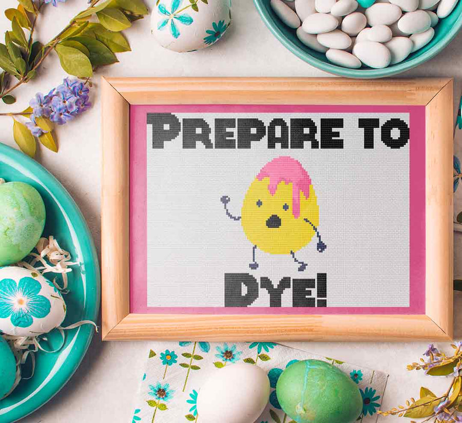 A stitched preview of the counted cross stitch pattern Prepare To Dye by Stitch Wit