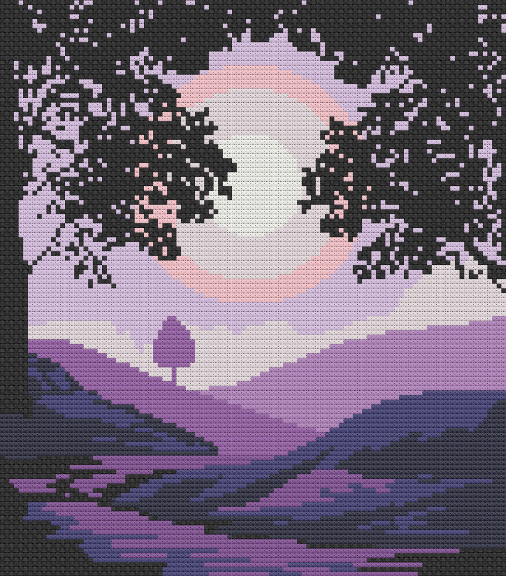 Preview of Purple River Counted Cross Stitch Pattern and Kit