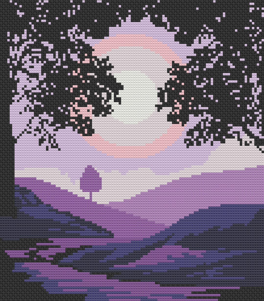 Preview of Purple River Counted Cross Stitch Pattern and Kit