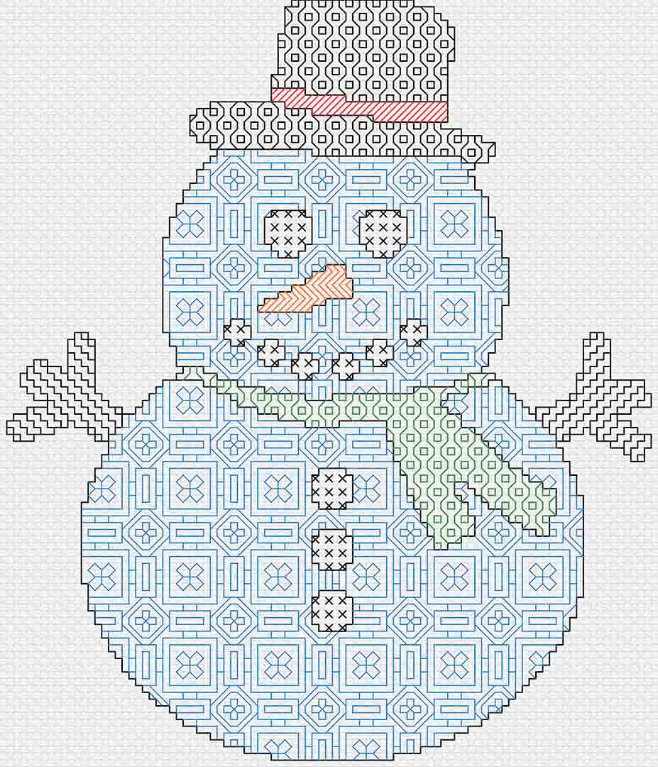 Blackwork Snowman: Counted Cross Stitch Pattern