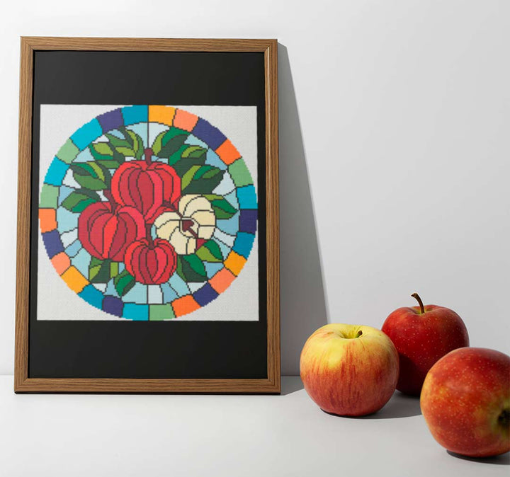 A stitched preview of Stained Glass Apples: Counted Cross Stitch Pattern and Kit by Stitch Wit