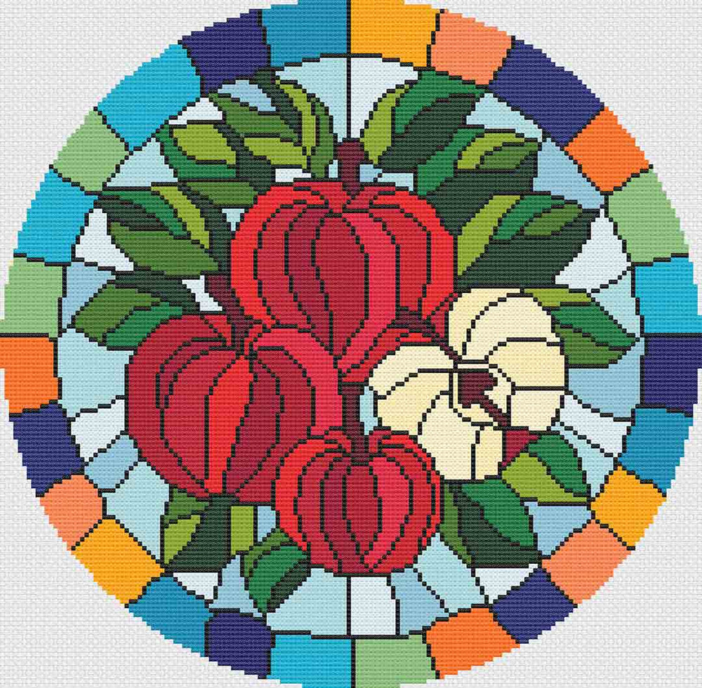 A stitched preview of Stained Glass Apples: Counted Cross Stitch Pattern and Kit by Stitch Wit