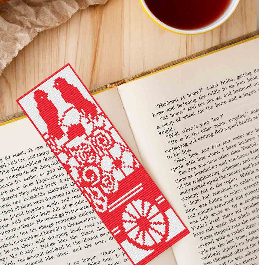 A stitched preview of the free counted cross stitch pattern Summer Birds Bookmark by Stitch Wit