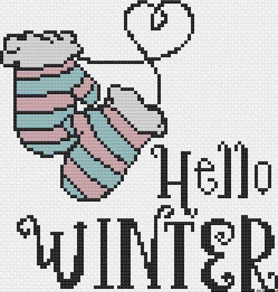 A stitched preview of Winter Mittens: Free Printable Counted Cross Stitch Pattern