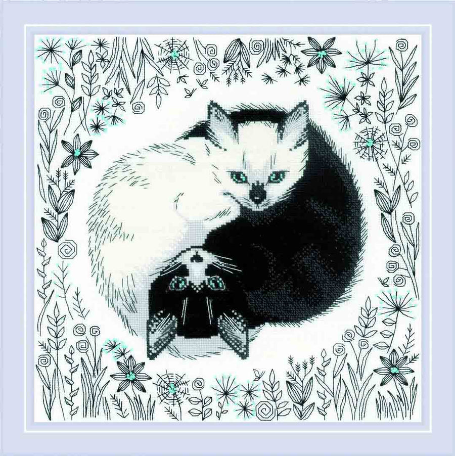 A stitched preview of Yin And Yang Counted Cross Stitch Kit