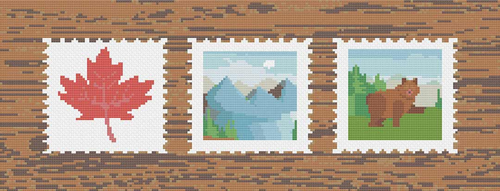 Stitched preview of Canadian Stamps Counted Cross Stitch Pattern and Kit