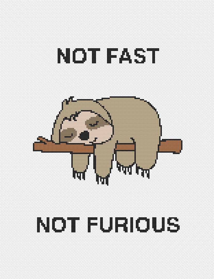Stitched preview of Not Furious Counted Cross Stitch Pattern and Kit