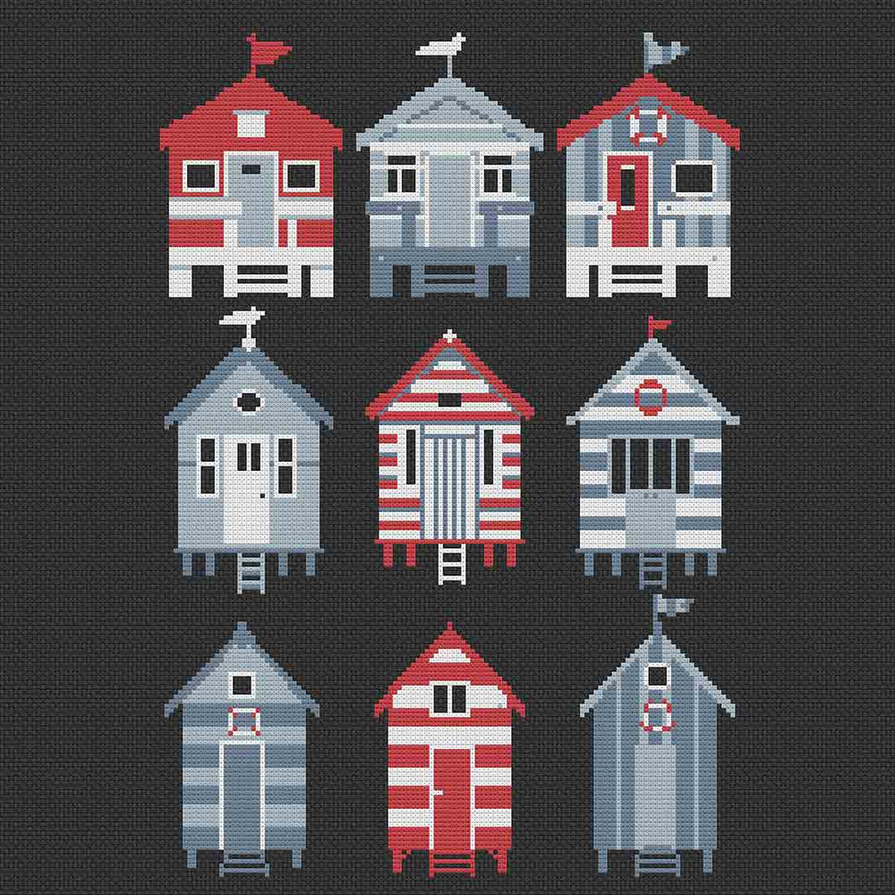 Stitched preview of Beach Houses Counted Cross Stitch Pattern and Kit
