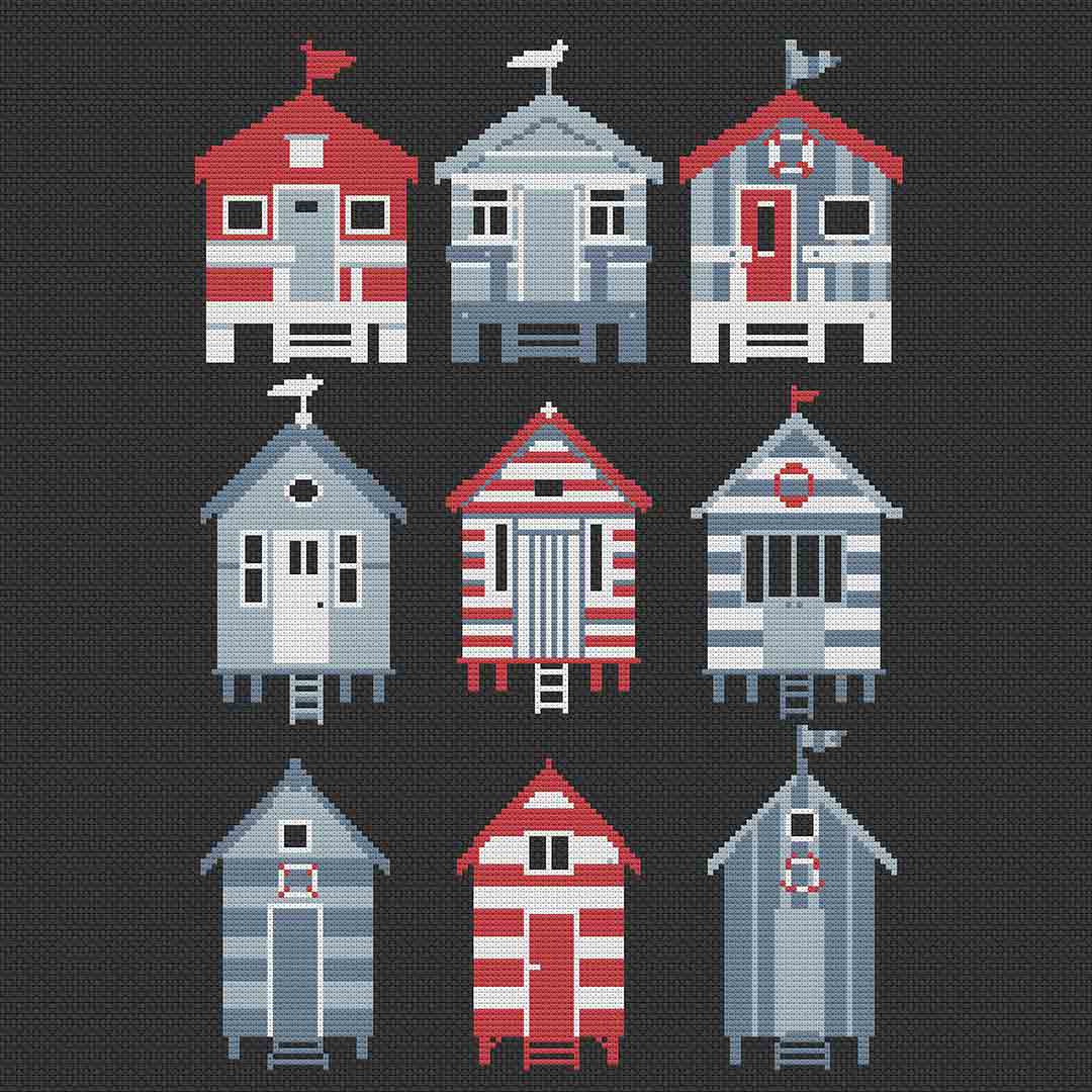 Stitched preview of Beach Houses Counted Cross Stitch Pattern and Kit