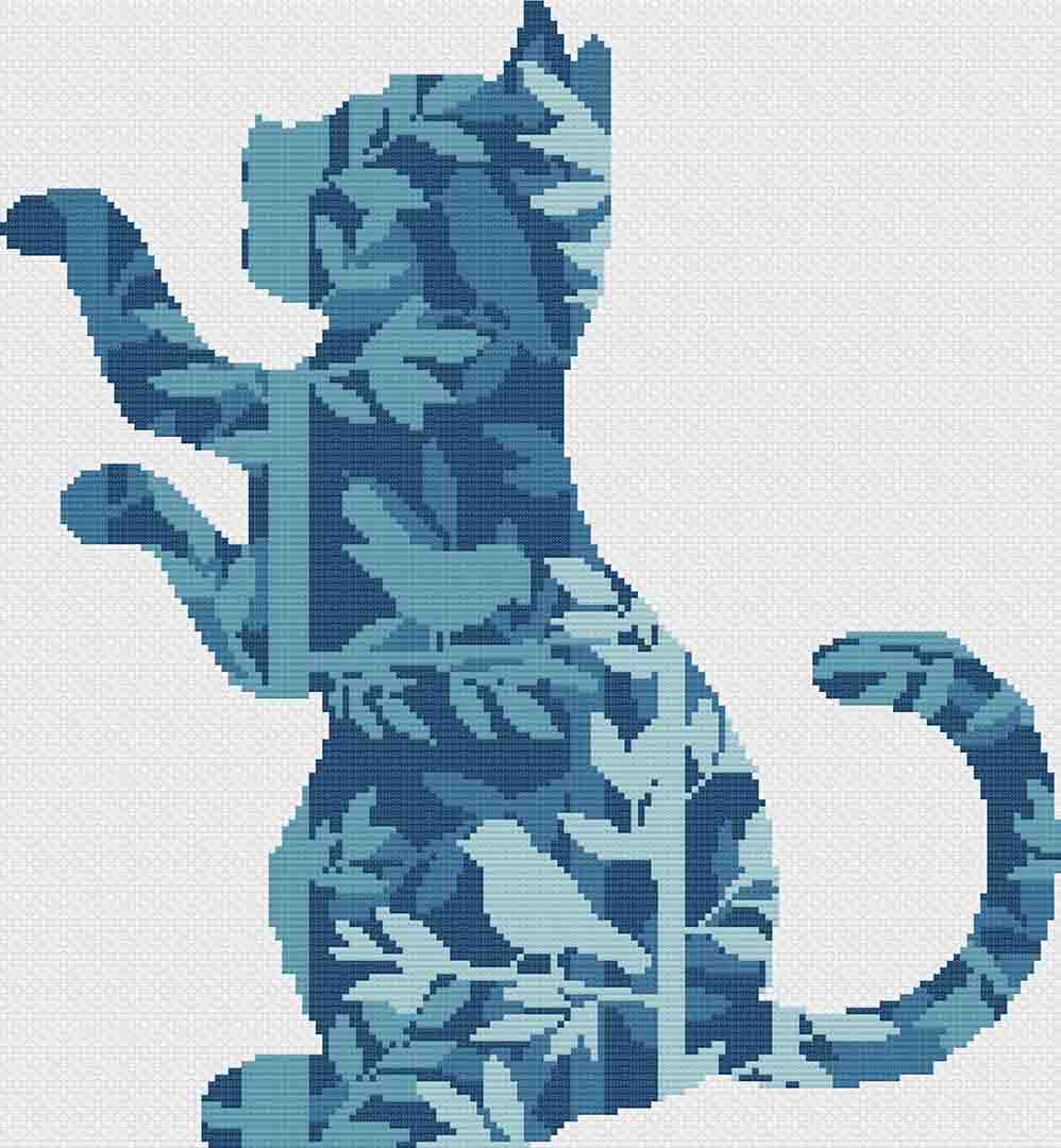 Stitched preview of Birds And A Kitten Counted Cross Stitch Pattern and Kit