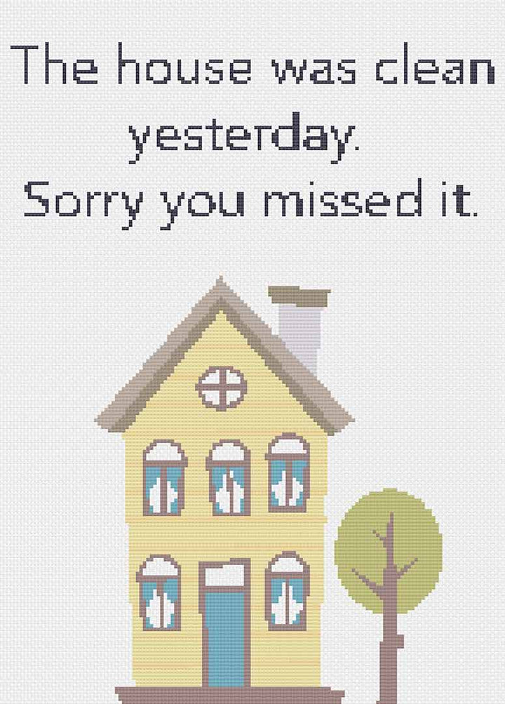 Stitched preview of Clean Yesterday Counted Cross Stitch Pattern and Kit