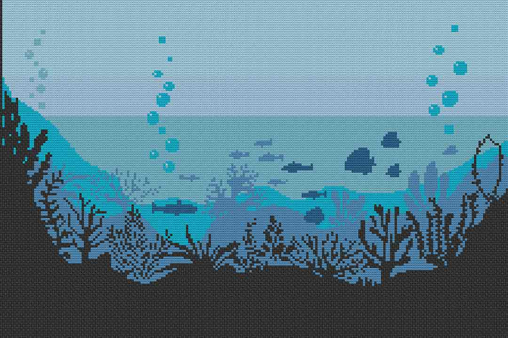 Stitched preview of Deep Blue Sea Counted Cross Stitch Pattern and Kit