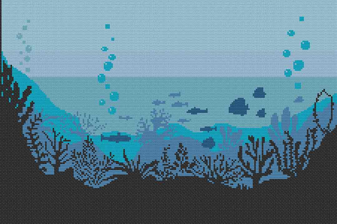 Stitched preview of Deep Blue Sea Counted Cross Stitch Pattern and Kit