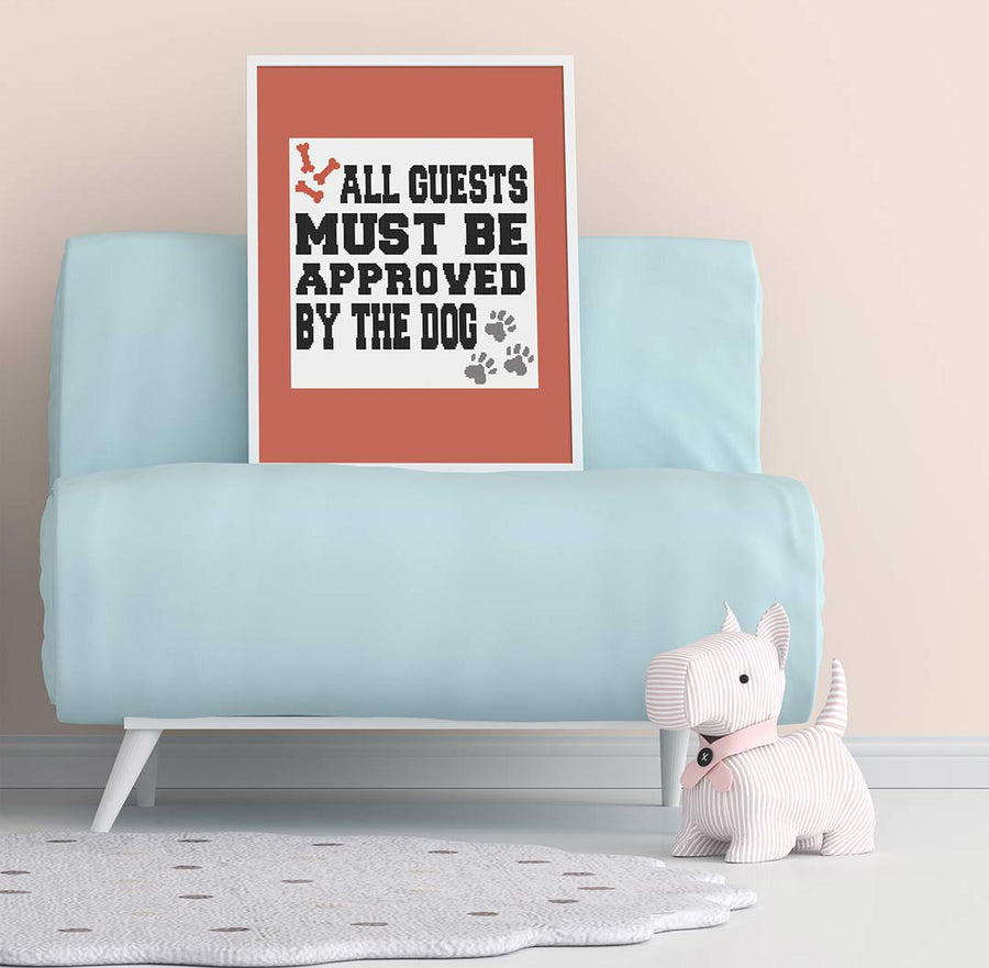 Stitched and framed preview of Dog Approved Counted Cross Stitch Pattern and Kit