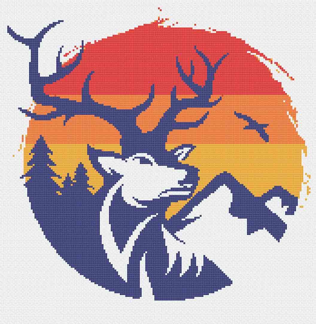 Stitched preview of Elk Counted Cross Stitch Pattern and Kit