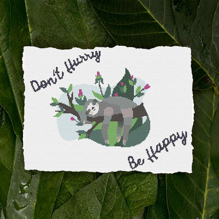 Stitched preview of Happy Sloth Counted Cross Stitch Pattern and Kit