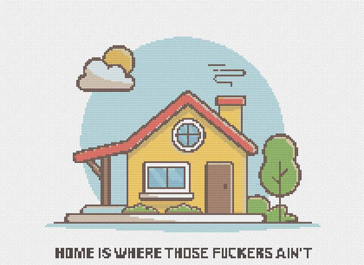 Stitched preview of Home Is Counted Cross Stitch Pattern and Kit