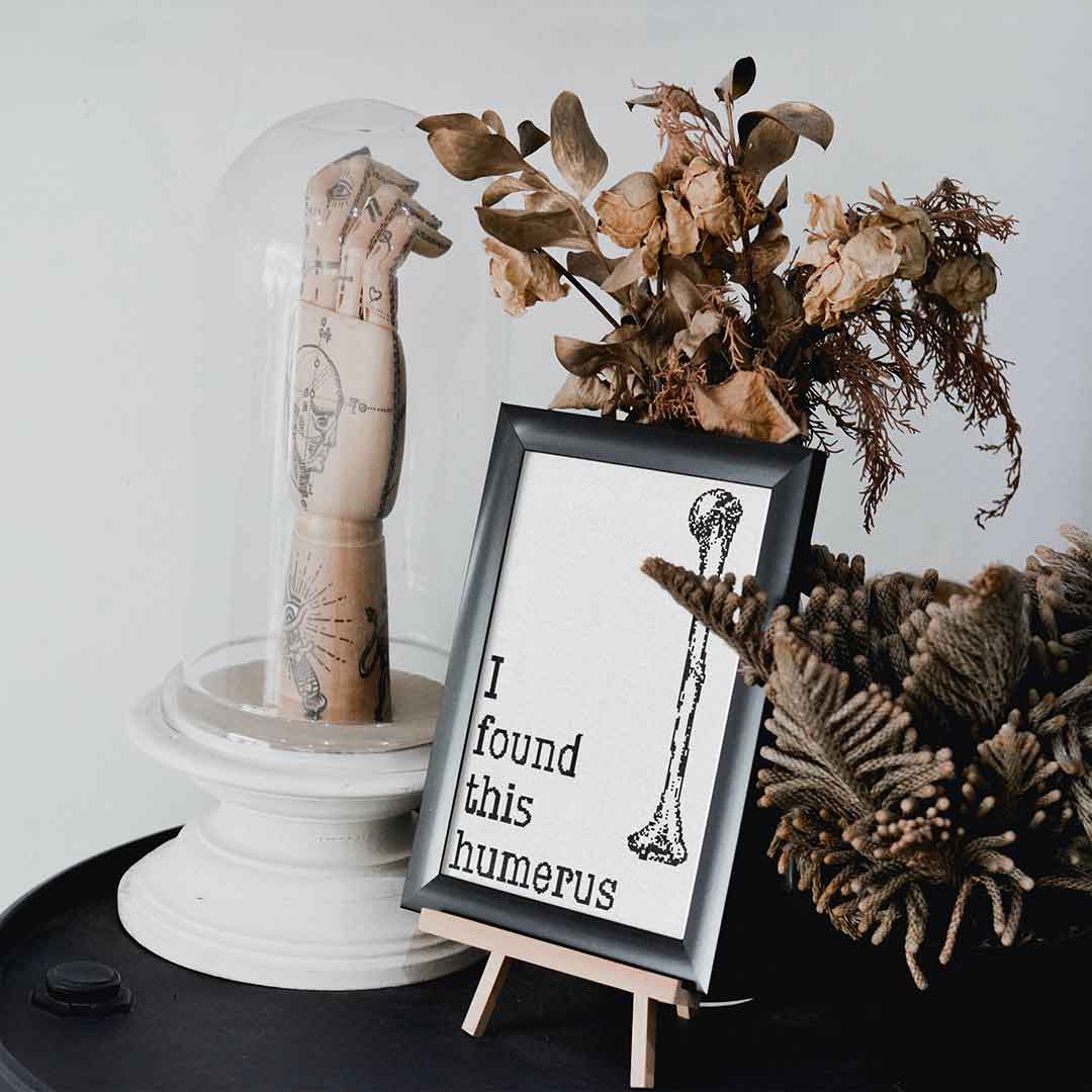 Stitched and framed preview of Humerus Counted Cross Stitch Pattern and Kit