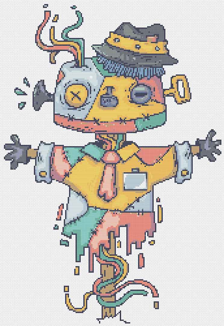 Stitched preview of Little Scarecrow Counted Cross Stitch Pattern and Kit