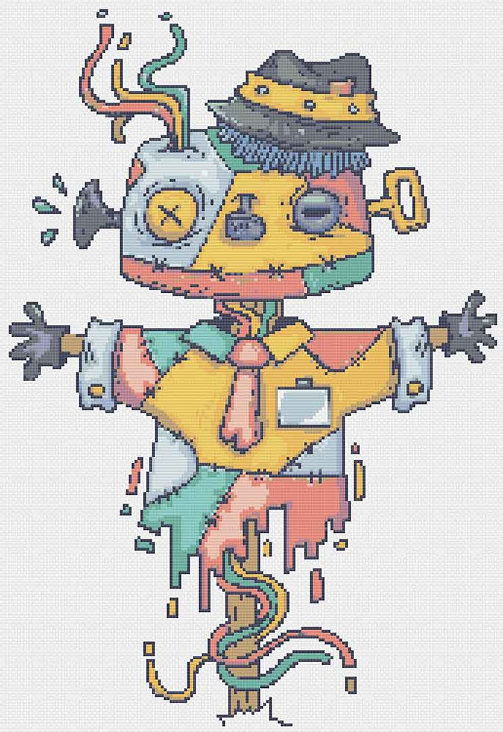 Stitched preview of Little Scarecrow Counted Cross Stitch Pattern and Kit